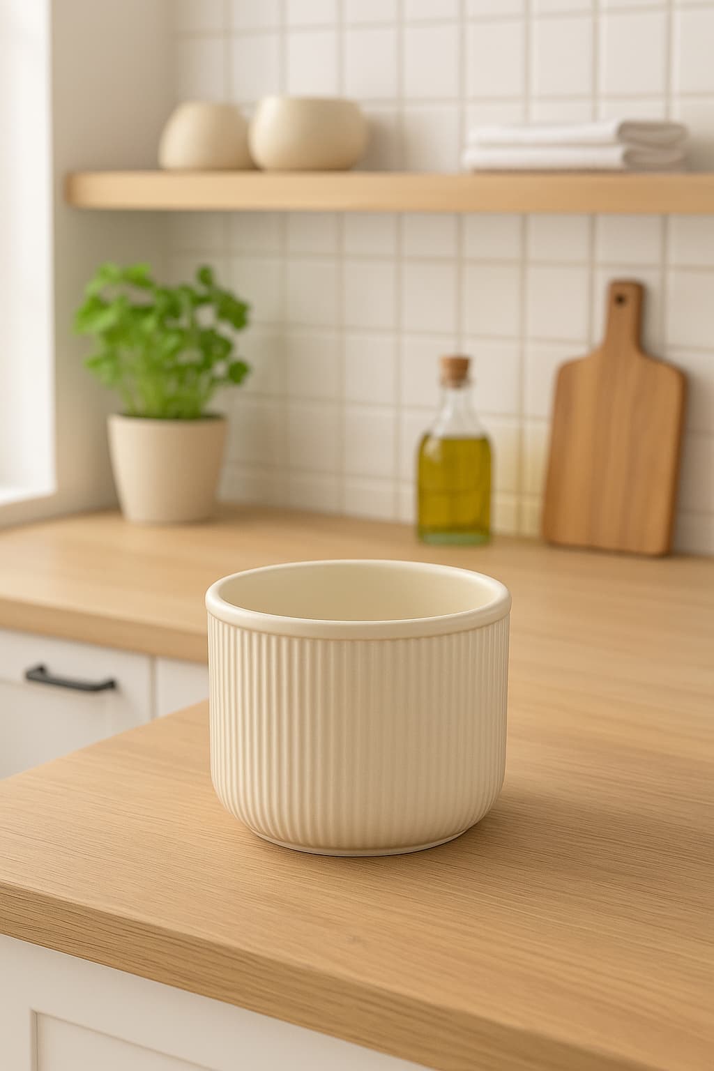 Osłonka ceramiczna Leon Ø12 z rośliną – aranżacja w kuchni